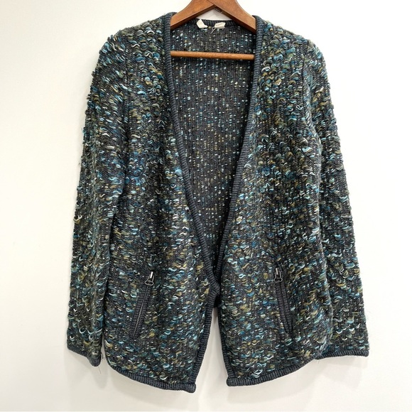 Anthropologie Moth Keavy Jacquard Jacket Sweater Cardigan Green Wool Medium - Picture 1 of 8